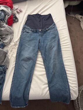 Abercrombie & Fitch Blue Denim Straight Leg Maternity Jeans with Black Overband